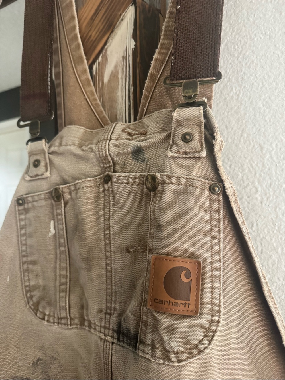 Vintage Carhartt Tan Distressed Painter Overalls - size 36x34 - Picture 3 of 10